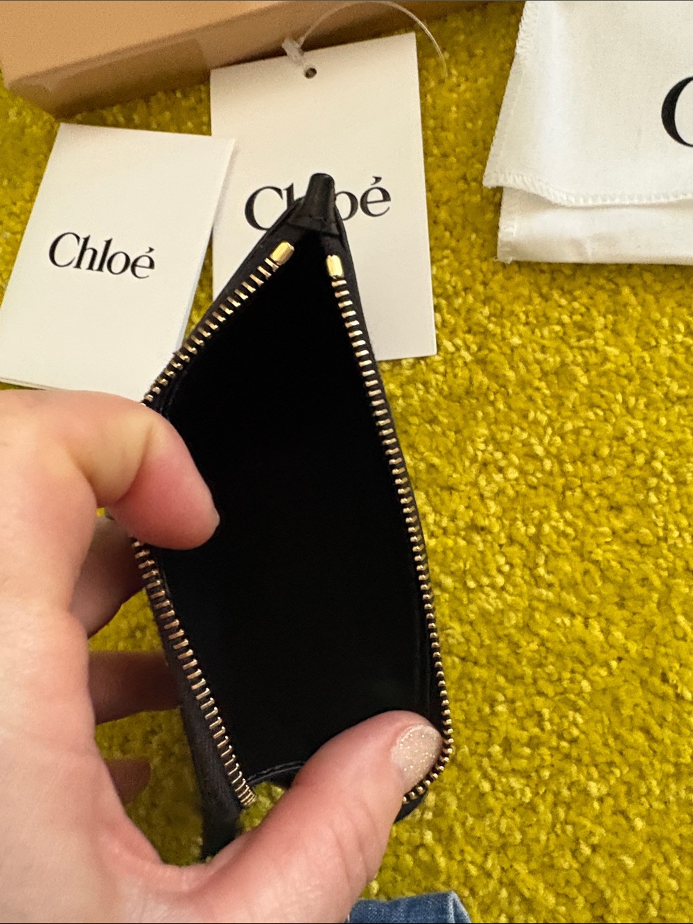 Chloé Black Leather Card Holder with Gold Padlock Accent - Picture 7 of 11